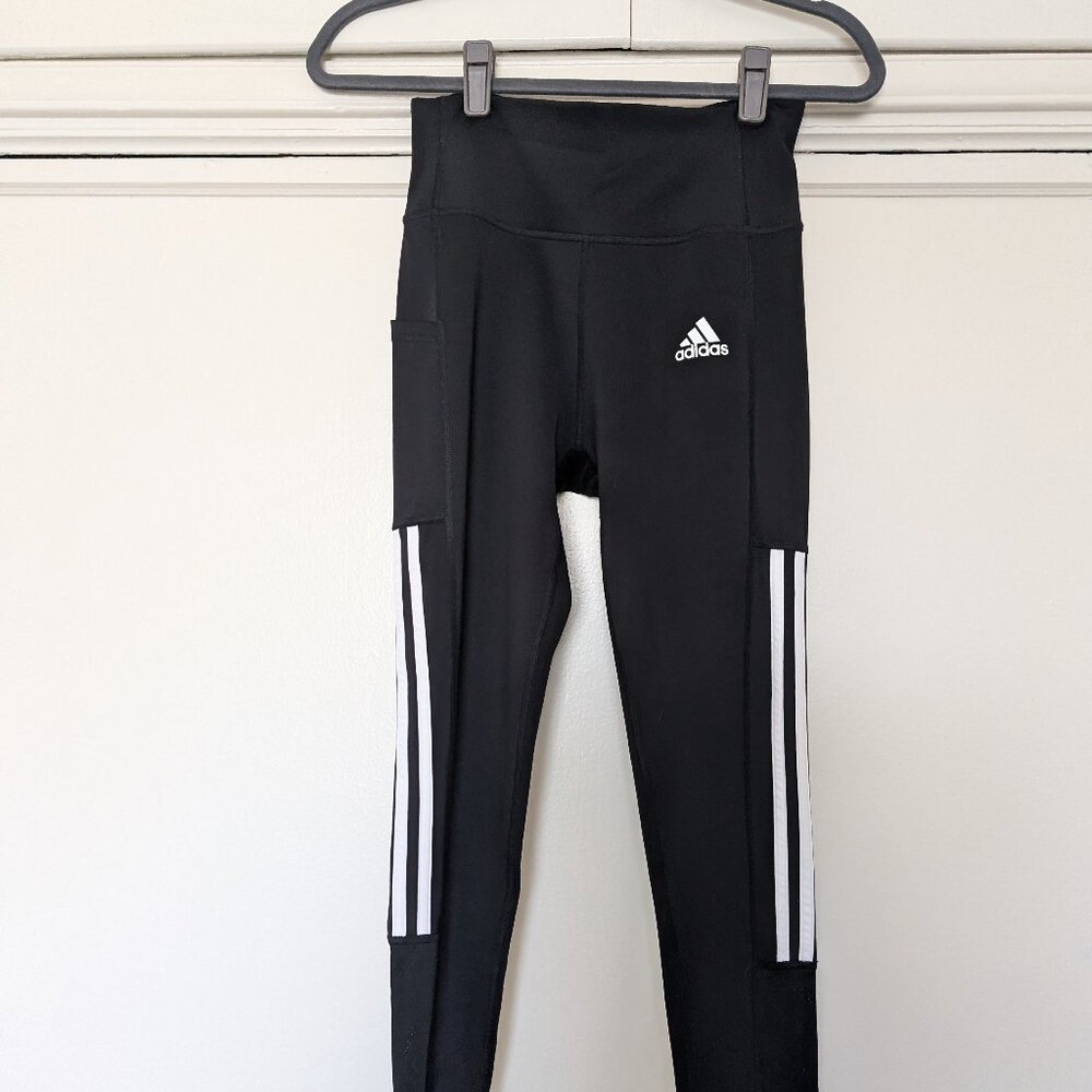 Adidas Aeroready Women's Primegreen 3-Stripes, black leggings, size small
